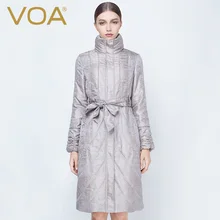 VOA Серый x-Длинные Жаккардового Шелка пальто M635 утолщение с длинными рукавами хлопок-мягкий прямой пуховик