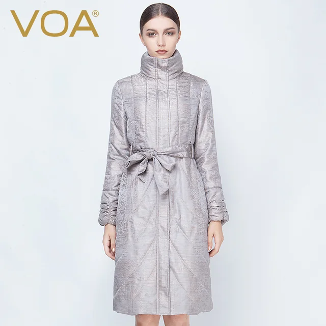 Best price at $311 Cheap VOA gray x-long jacquard silk coat female M635 thickening long-sleeved cotton-padded straight parkas