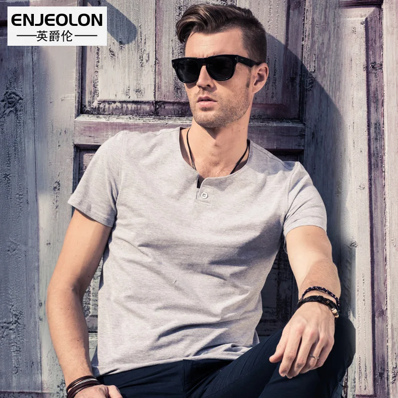 

Enjeolon Brand 2019 T Shirt Men Summer Short Sleeved Solid Color White Slim Fit Casual Male Tops Plus Size 4XL Tee Shirt T1531