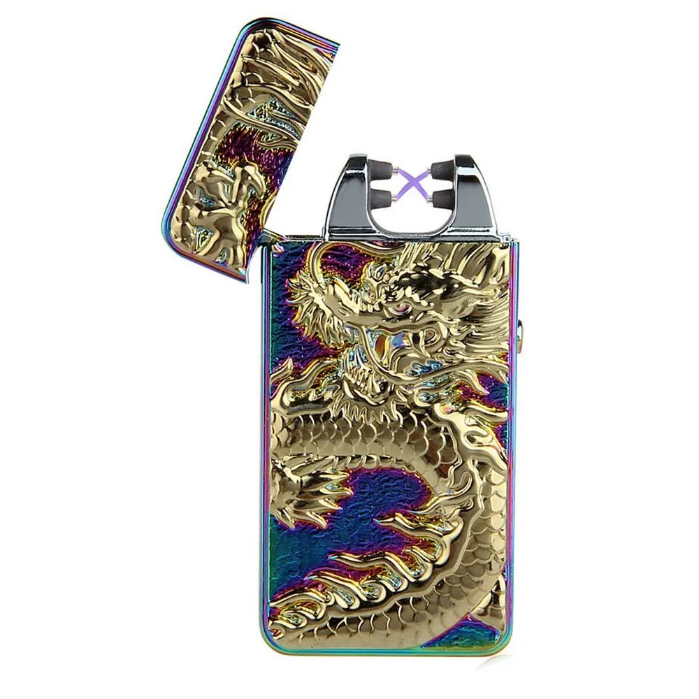 

2016 New Dragon Embossed Double Arc Cigarette Lighter USB Charging Pulse Arc Metal Tobacco Cigarette Lighters