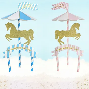 

Diy Happy Birthday Cake Flags Carousel Blue Pink Congratulation Party Cake Topper For Birthday Wedding Party Cake Decor