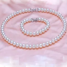 2017 Fashion Women’s Fine 8-9mm Necklace/Bracelet Jewelry Set White S925 Silver SterlingButton Fashwater Pearl Jewelry