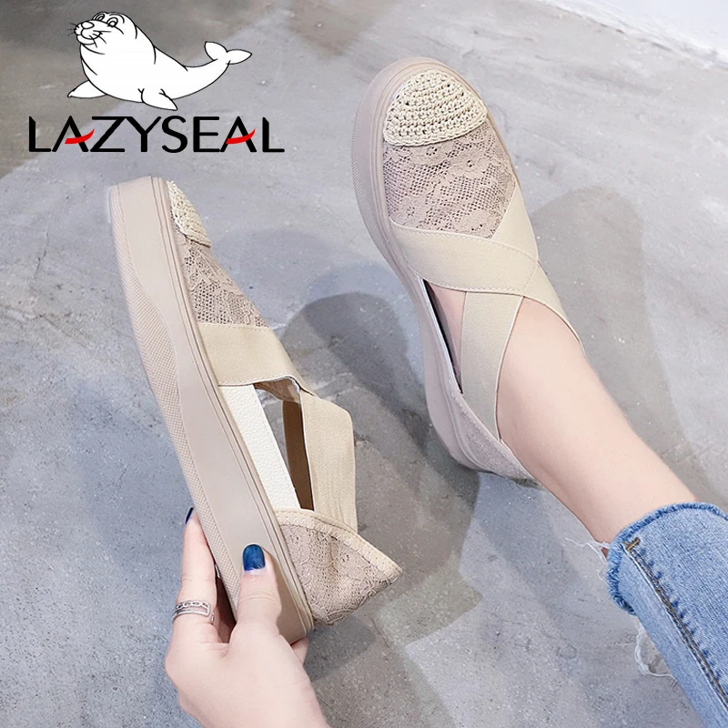 

Lazyseal Breathable Air Mesh Women Flats New Summer Non-slip Boat Shoes Round Toe Slip-on Patchwork Ladies Casual Woman Shoes