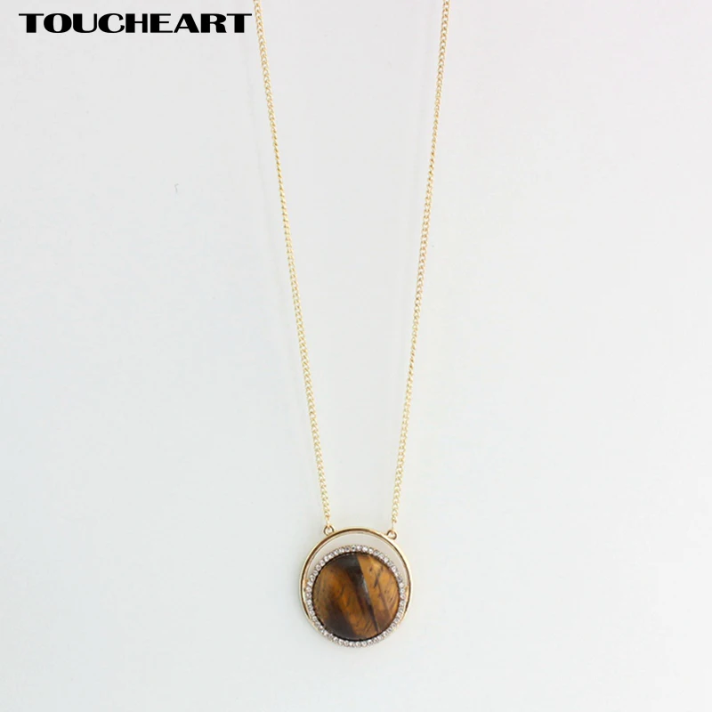 

TOUCHEART Luxury Long rhinestone Gold Necklaces & Pendants Tiger Eye stone Necklace for Women Couple Jewelry SNE160170
