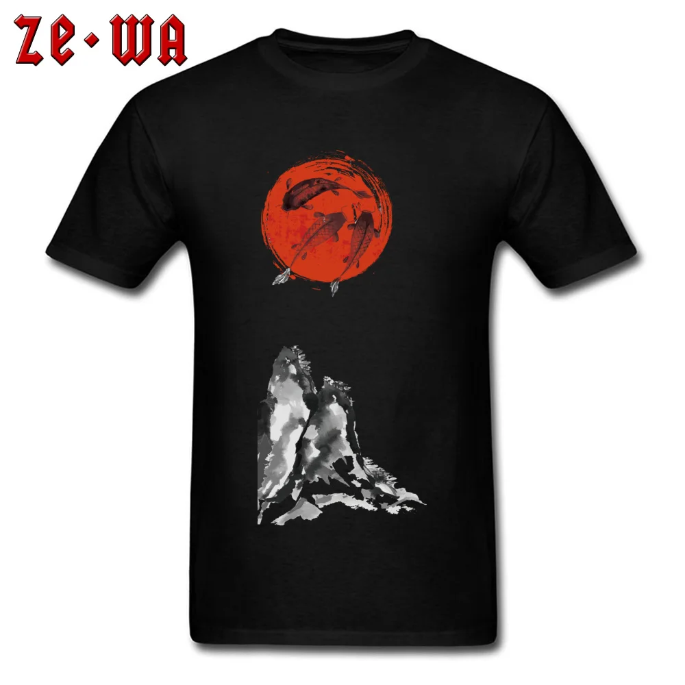 Family Round Collar T Shirt Summer/Autumn Tops Shirts Short Sleeve New Design Pure Cotton Casual Tees Slim Fit Men's japan ink wash painting drawing china black