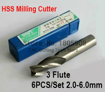 

6 pcs/set 2.0~6.0mm 3 Flute Milling Cutter Aluminium End Mill Cutter CNC ,Lathe Tool,Equipment milling cutter rotary cutter