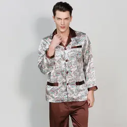 Брендовые пикантные атласные шелковые Для мужчин пижамы наборы с модным принтом в китайском стиле с длинными рукавами мужской пижамы