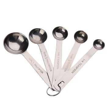 

Wholesales 5Pcs Lots Kitchen Measuring Spoons Delicate Stainless Steel Table Coffee Tea colher Cooking measure Aid Guide Gadget