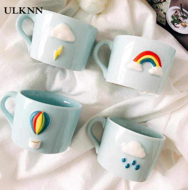 

Ceramic Mug Creative Cartoon Rainbow Hot Air Balloon Weather Mug Mini Home Breakfast Coffee Mug 0107