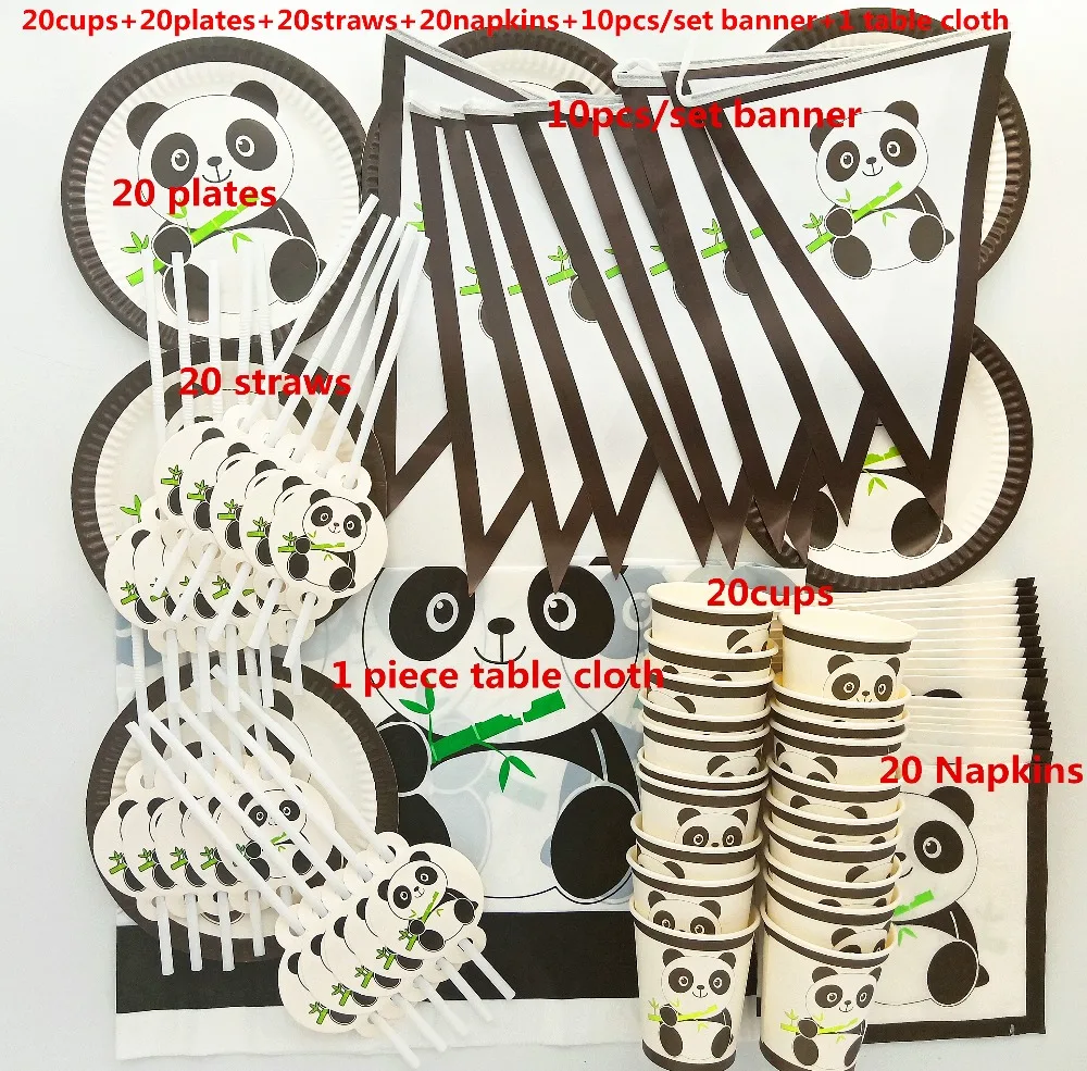 Набор посуды с милой пандой, 20 человек, свечи "Happy Birthday" для торта, для детей, для маленьких мальчиков и девочек, для первого душа, вечерние украшения