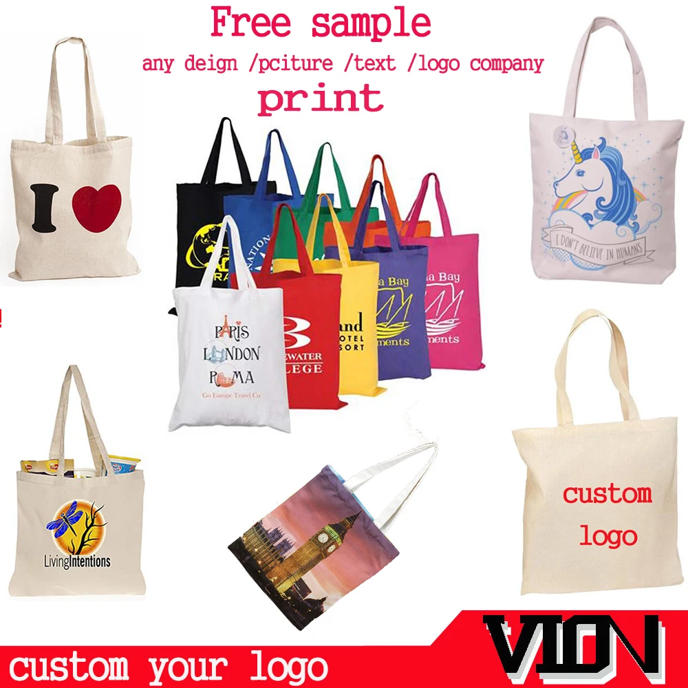 

wholesale 500pcs/lot custom printed logo 100% thick cotton DIY canva shopping bags eco-friendly gift shopping bags