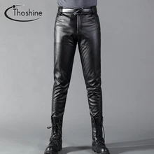 Фирменные мужские кожаные брюки от бренда theshine, весенние и летние модные мужские облегающие брюки из искусственной кожи, эластичные мужские мотоциклетные брюки для улицы