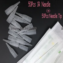 50 pcs Agulha de Tatuagem 1R e 50 pcs Tampa Da Ponta Da Agulha Maquiagem Permanente Máquina Pen Sobrancelha Agulhas Descartáveis Dermografo Universal