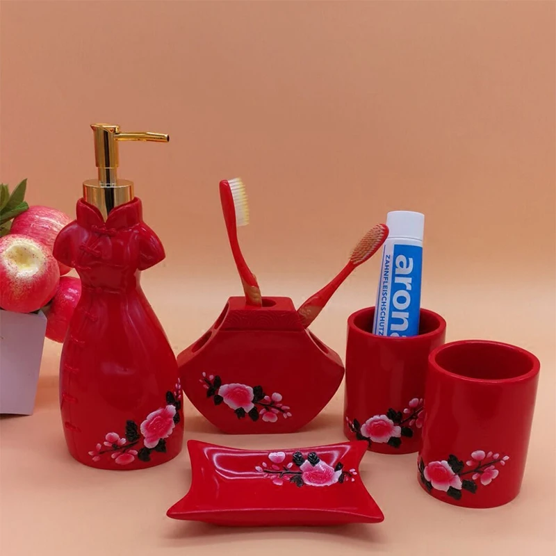 5 個浴室セット樹脂カップ石鹸箱 toothware セット浴室洗浄マウスウォッシュカップ結婚式ギフト誕生日ギフトバスルームアクセサリー