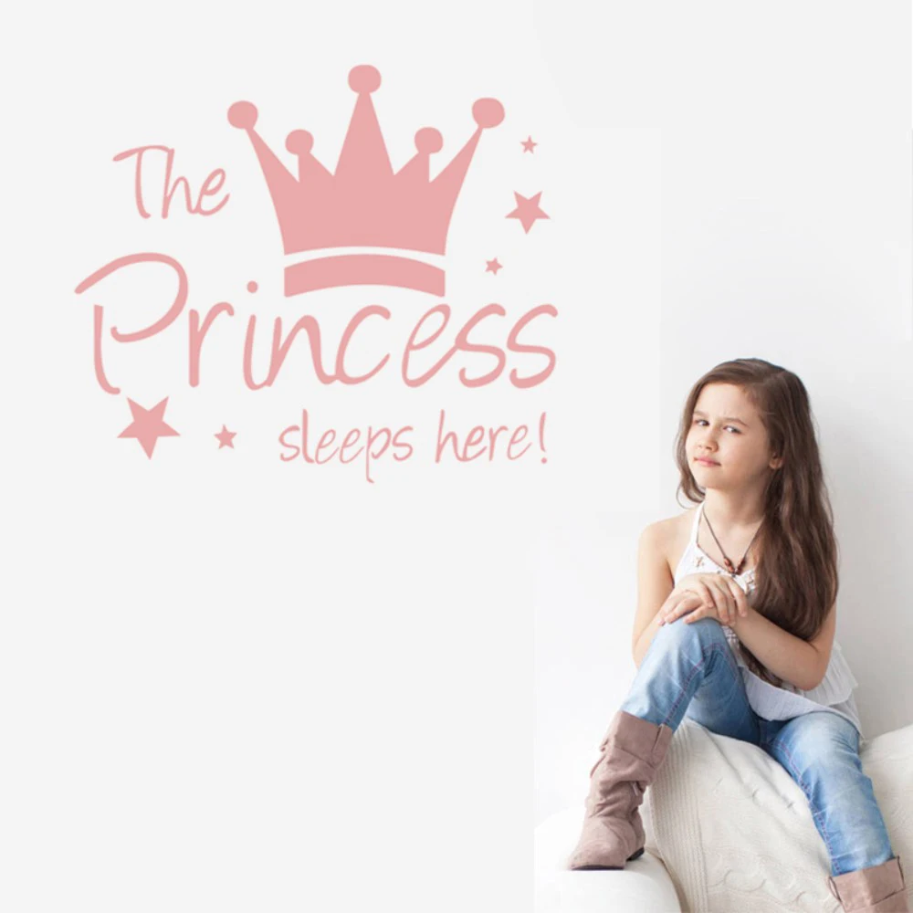 Детская комната принцесса сон здесь персонаж Корона розовая дверь настенные наклейки милые дети девушка спальня Искусство Наклейка Декор
