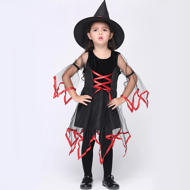kids girls halloween costumes 95 135 cm girls halloween scary witch fancy dress with red