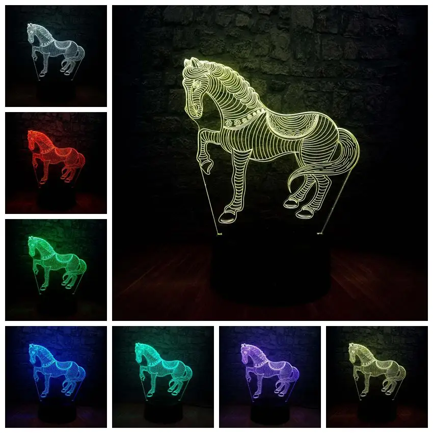 Новинка 3D светодиодный настольный светильник Pentium horse 7 смена Цветов RGB электрический ночной Светильник реквизит Gadgt подарок животное дети Декор из игрушек лампа лава