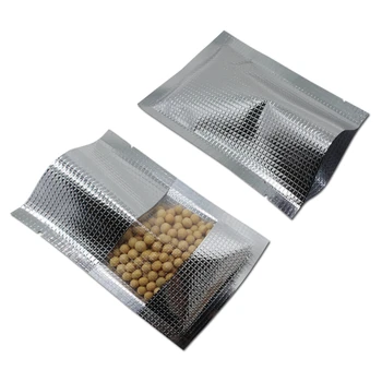 

DHL 800pcs Open Top Embossed Mylar Foil Clear Window Bags Vacuum Heat Sealable Plastic Packaging Bag Pouch For Seed Nuts Storage