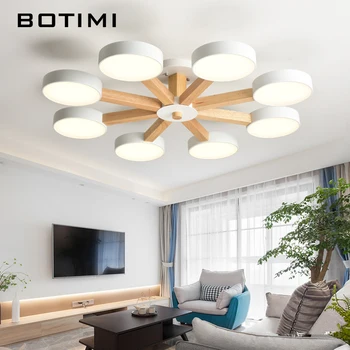 

BOTIMI 220V 110V Ceiling Chandelier For Living Room Modern White Round Lustre Wooden Bedroom Lights Surface Mounted Indoor Lamps