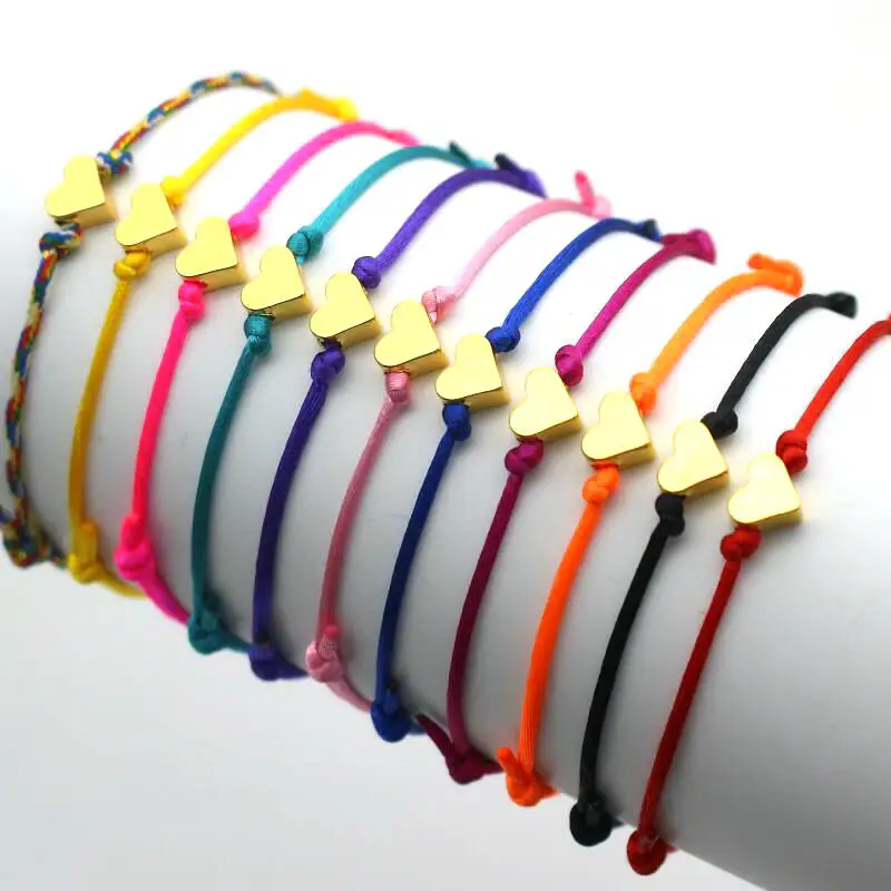 

Cute Bear Brand Gold Color Heart Bracelet Charm Simple Adjustable Rope String Lovers Bracelets For Men Women Jewelry Friend Gift