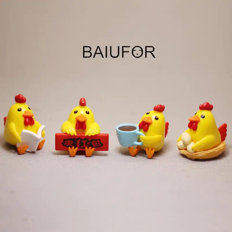 BAIUFOR Animais Dos Desenhos Animados Família De Frango Galo da Galinha Pintinho Fada Do Jardim Potes Musgo Terrário Em Miniatura Figurinhas DIY Acessórios