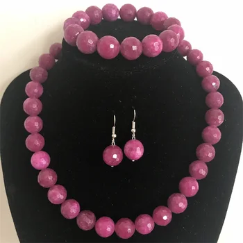 

Natural Stone Jewelry Sets Dreamlike Deep Red Rubies Beaded Necklace Earrings Braclet Chain Choker Necklace 45+7cm Bracelet 19cm