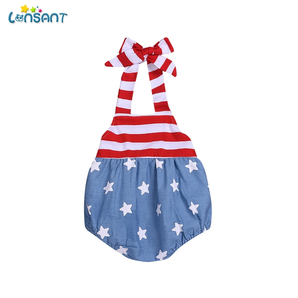 

LONSANT New Baby Born Clothes Girls Infant Baby Girls Stars Stripe Patriotic Backless Romper Bodysuit 4th Of July Outfits Girls