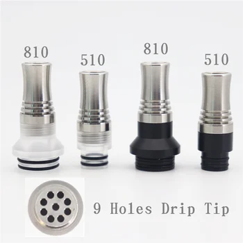 

YUHETEC 1pcs 810 510 9 Holes Long Drip Tip Prevent Eliquid From Slopping Mouthpiece For RDA RTA Tank 810