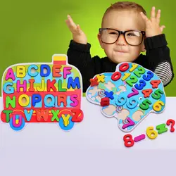 Деревянные числа буквы блоки Алфавит доска-головоломка Дети Ясельного возраста Дошкольное Раннее обучение Развивающие игрушки подарки