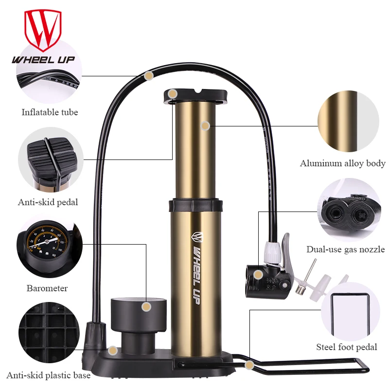 WHEEL UP 120 Psi High Pressure Bicycle Pump Portable Pump Ultra-light Bike Pump Hose With Pressure Gauge WHEEL UP 120 Psi High Pressure Bicycle Pump Portable Pump Ultra-light Bike Pump Hose With Pressure Gauge