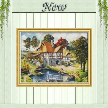 

Mill scenery cabin countryside diy painting counted printed on canvas DMC 14CT 11CT Cross Stitch Needlework Sets Embroidery kits