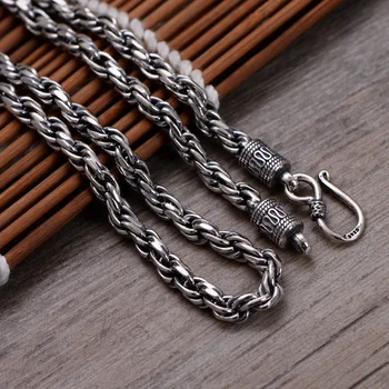 

BOCAI S925 pure silver necklace 2020 new fashion Thai silver woven twine chain phoenix pattern men's new necklace