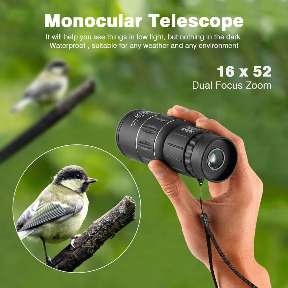 

OUTAD Waterproof 16x52 HD Dual Focus Monocular Spotting Telescope Zoom Optic Lens Binoculars Outdoor Travel Hunting Optic Scope