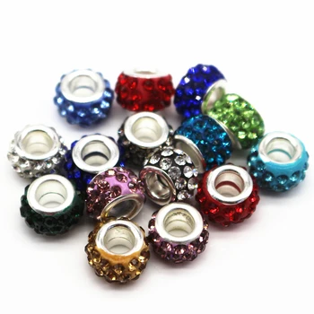 

12mm Big Hole Charms Beads With Rhinestone DIY Jewelry Making Beads Fits Charms Bracelets Necklaces 100Pcs/lot