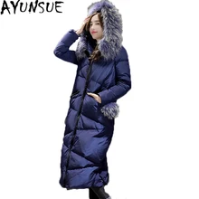 Новинка, женский зимний длинный пуховик, женский пуховик из искусственного меха с капюшоном, пуховое пальто, парка, Mujer Plumas, Женское пальто, ST345