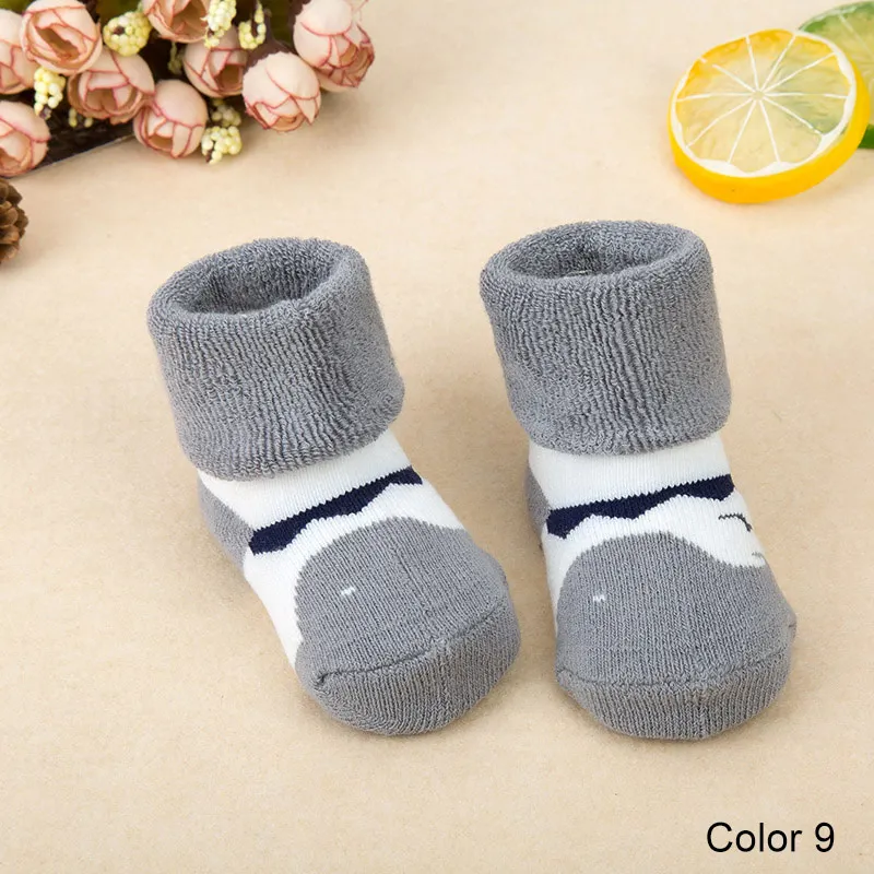 REAKIDS/Детские хлопковые носки для новорожденных девочек и мальчиков; сезон зима-осень; теплые махровые тапочки в полоску для малышей; новые брендовые Детские носки в горошек со звездами - Цвет: I