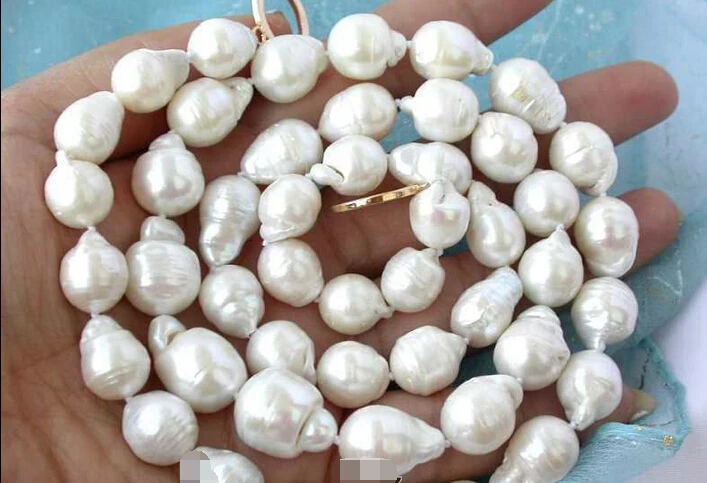 

HOT 001740 Real 30" 18mm baroque white keshi reborn pearl necklace 14k
