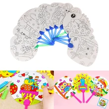 Hot DIY Coloring hand fan Kids Cartoon Hand Fan Paper Art Craft Material for Kindergarten Preschool Drawing Toy Kids Gifts