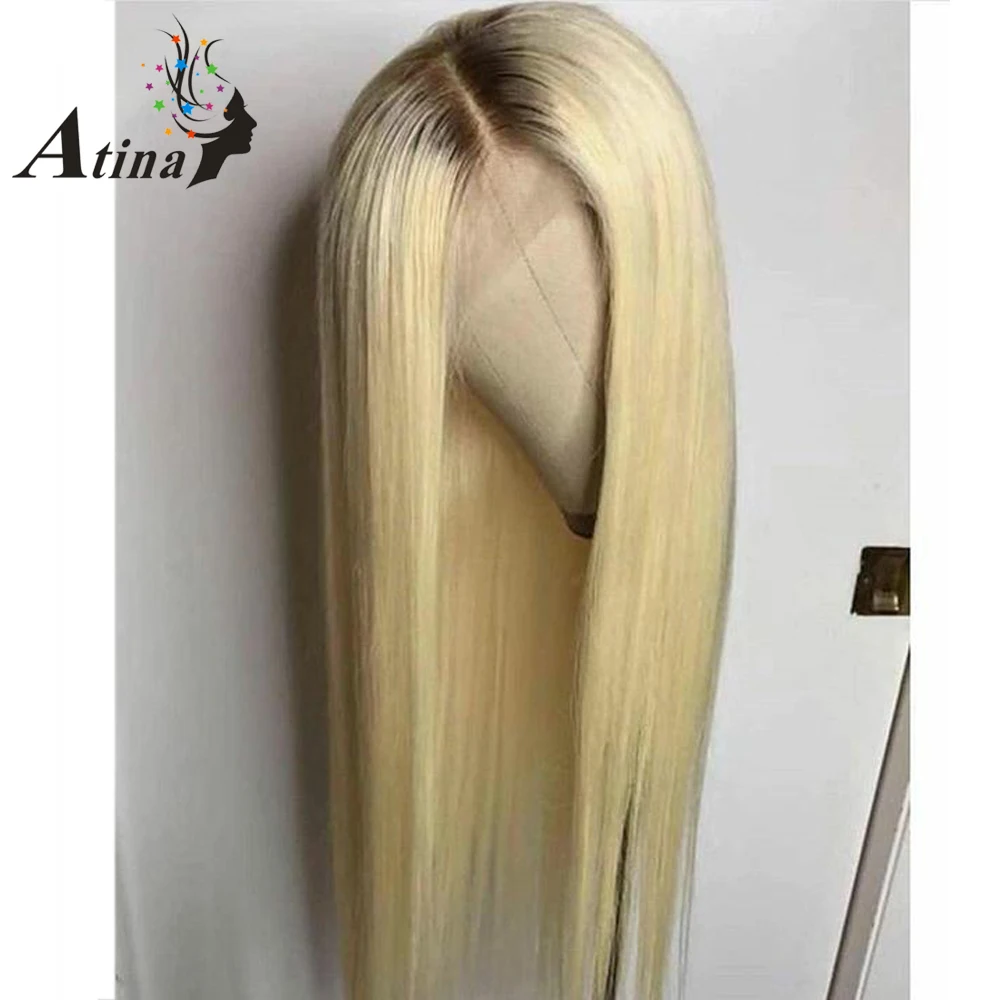 150% плотность Ombre блондинка парик прямой полный кружево натуральные волосы