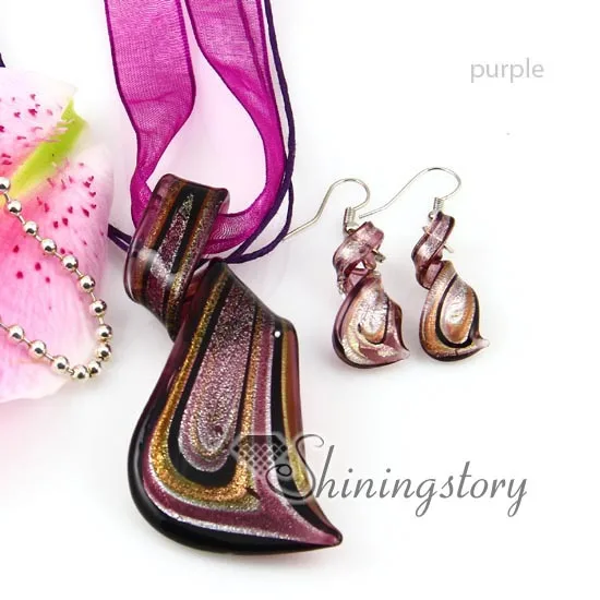 

streamer silver foil venetian lampwork murano glass necklaces and earrings jewelry sets high fashion jewellery