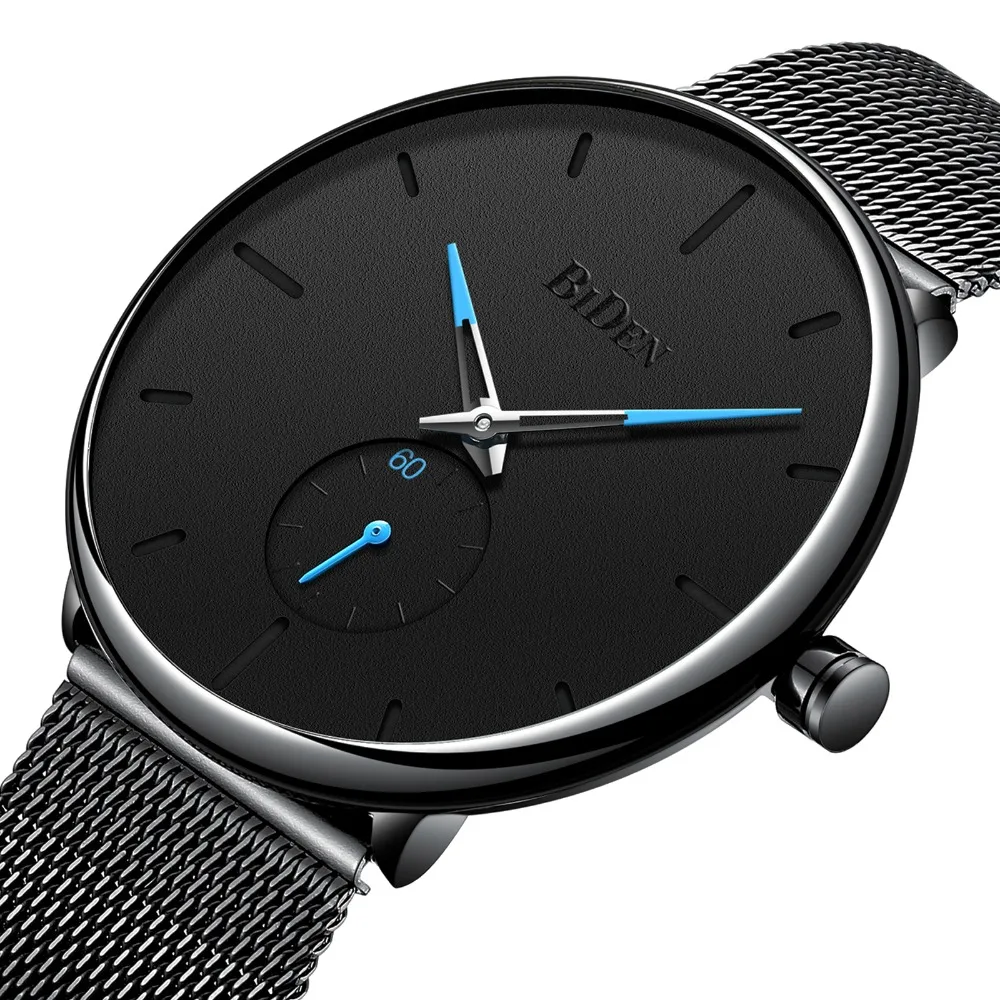 

BIDEN Simple Mens Watches Top Brand Luxury Quartz Watch Men Casual Slim Mesh Steel Waterproof Sport Watch Relogio Masculino