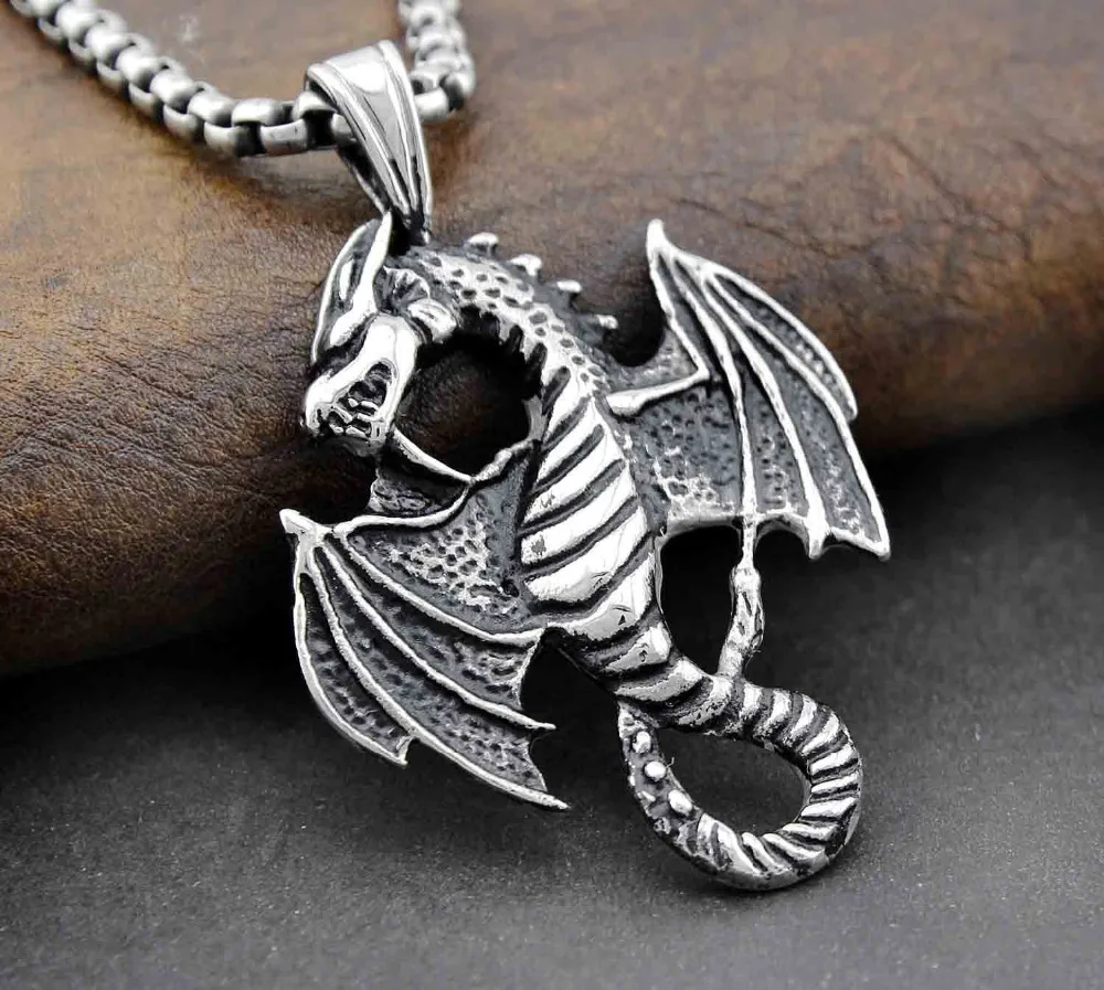 Men's Stainless Steel Loong Celtic Dragon Pendant Necklace Chain