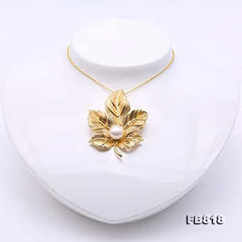 

JYX Golden Maple-leaf Brooch with 9.5mm Lavender Natural Freshwater Pearl Leaf Brooches gift for women