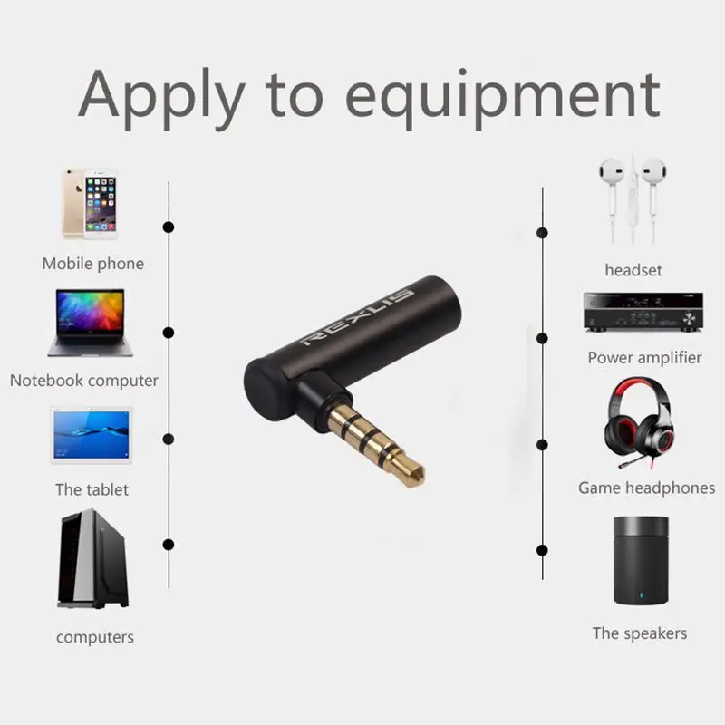 REXLIS 1PC 3.5mm Male to Female 90 Degree Right Angled Adapter Audio Microphone Jack Stereo Plug Connector