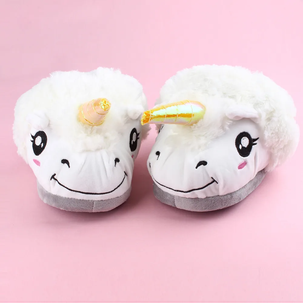 New Women Shoes Female Slippers For Home Use Fantasy White Unicorn Plush Cotton Slipper Slip On Adult Size House Indoor Slippers (13)