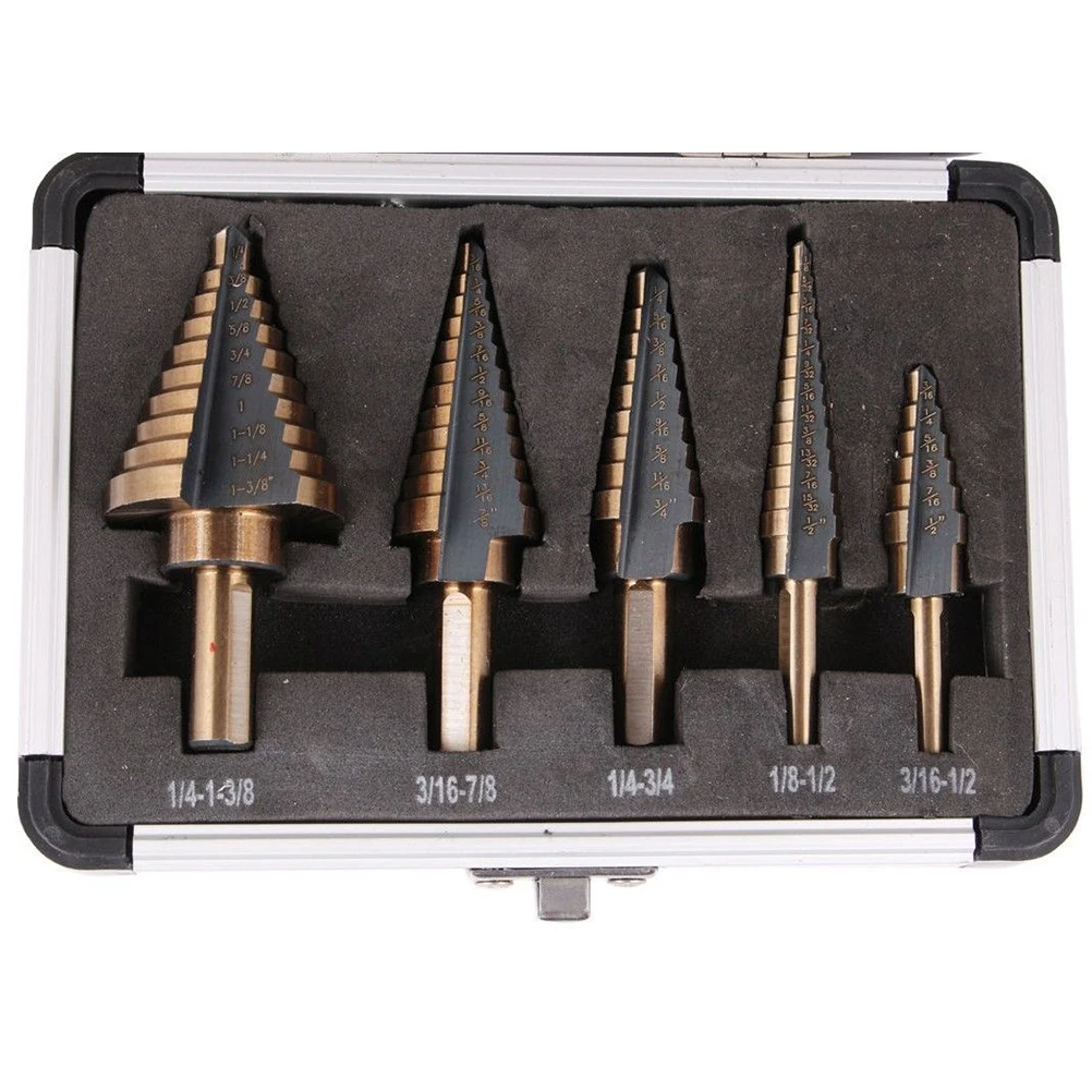 5Pcs HSS Cobalt Multiple Hole 50 Sizes Step Drill Bit Set Tools W/ Aluminum Case