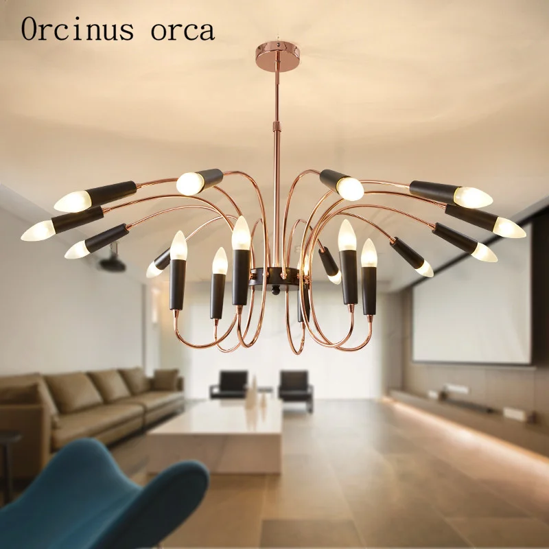 

Nordic modern minimalist living room iron American duplex bedroom creative personality Chandelier