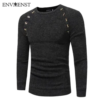 

Envmenst 2017 New Style Shoulder Button Men Sweater Simple O-Neck Slim Fit Leisure Pullover Men Sweaters Knitting Men