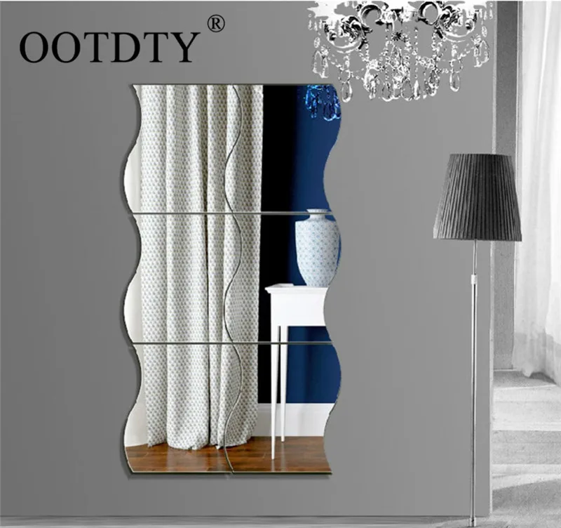 6Pcs DIY Removable Home Wall Mirror Sticker Art Vinyl Mural Decor Decal