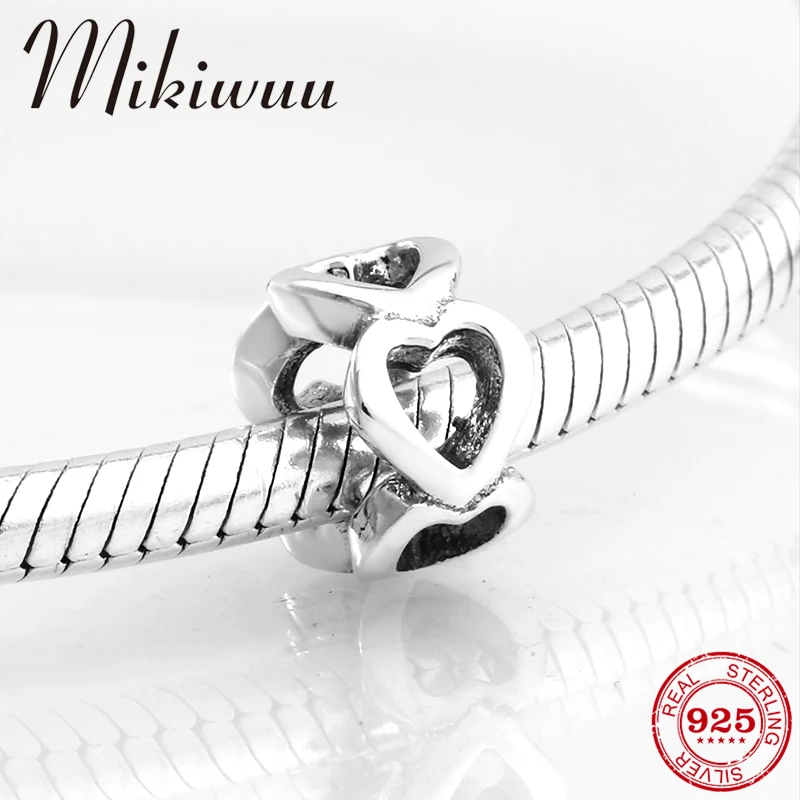 

100% 925 Sterling Silver hollow out heart round shape Spacer beads Jewelry making Fit Original Pandora Charm women Bracelet